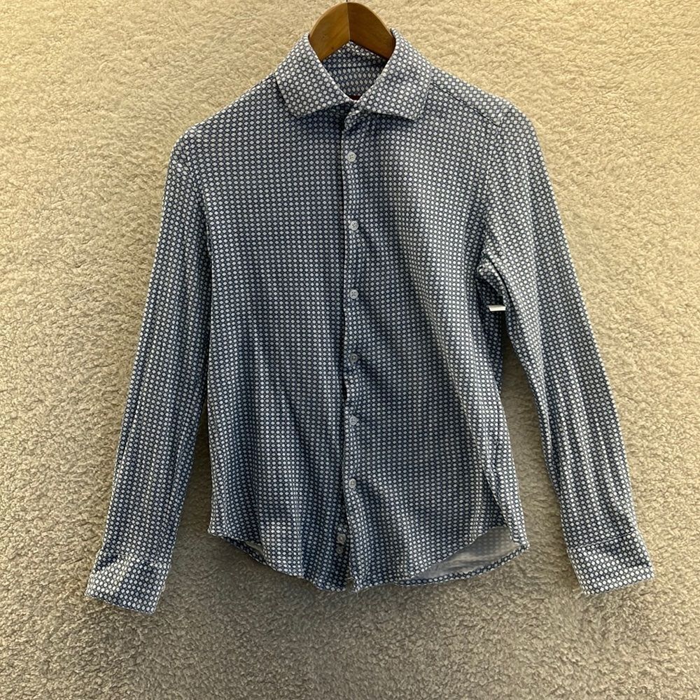 ZNT18 Blue and White Button Front‎ Long Sleeve Shirt Size 32/33 14.5 Neck